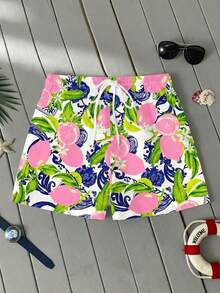 Manfinity RSRT Men's Fruit Print Drawstring Waist Beach Shorts, Mesh Lining - Multicolor - View 3