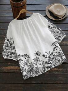 GlowEve Áo sơ mi nữ cổ bẻ in hoa, kiểu dáng thường ngày, giảm giá. - trắng - Xem 2