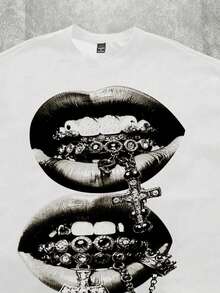 Casual Short-Sleeved Crew Neck T-Shirt, Suitable For Summer Wear, Simple Style, Suitable For Teenagers, With Gemstone And Cross Patterns, Y2K Style. - 白色 2 - 查看 3