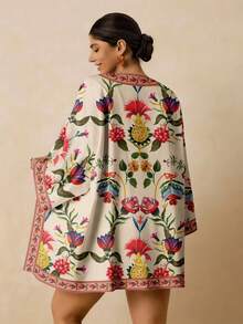 Travachic Áo khoác kimono cỡ lớn dành cho nữ, in họa tiết hoa cổ điển, thích hợp cho kỳ nghỉ biển và mùa hè. - Nhiều màu - Xem 2