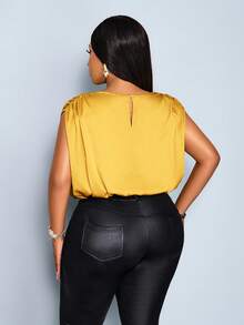SOLERSUN Women's Plus Size Spring Summer Fashion Solid Color Elegant Casual Simple Daily Wear Ruched Sleeveless Satin Shirt Casual Daily Wear Women Blouse - Yellow - View 2
