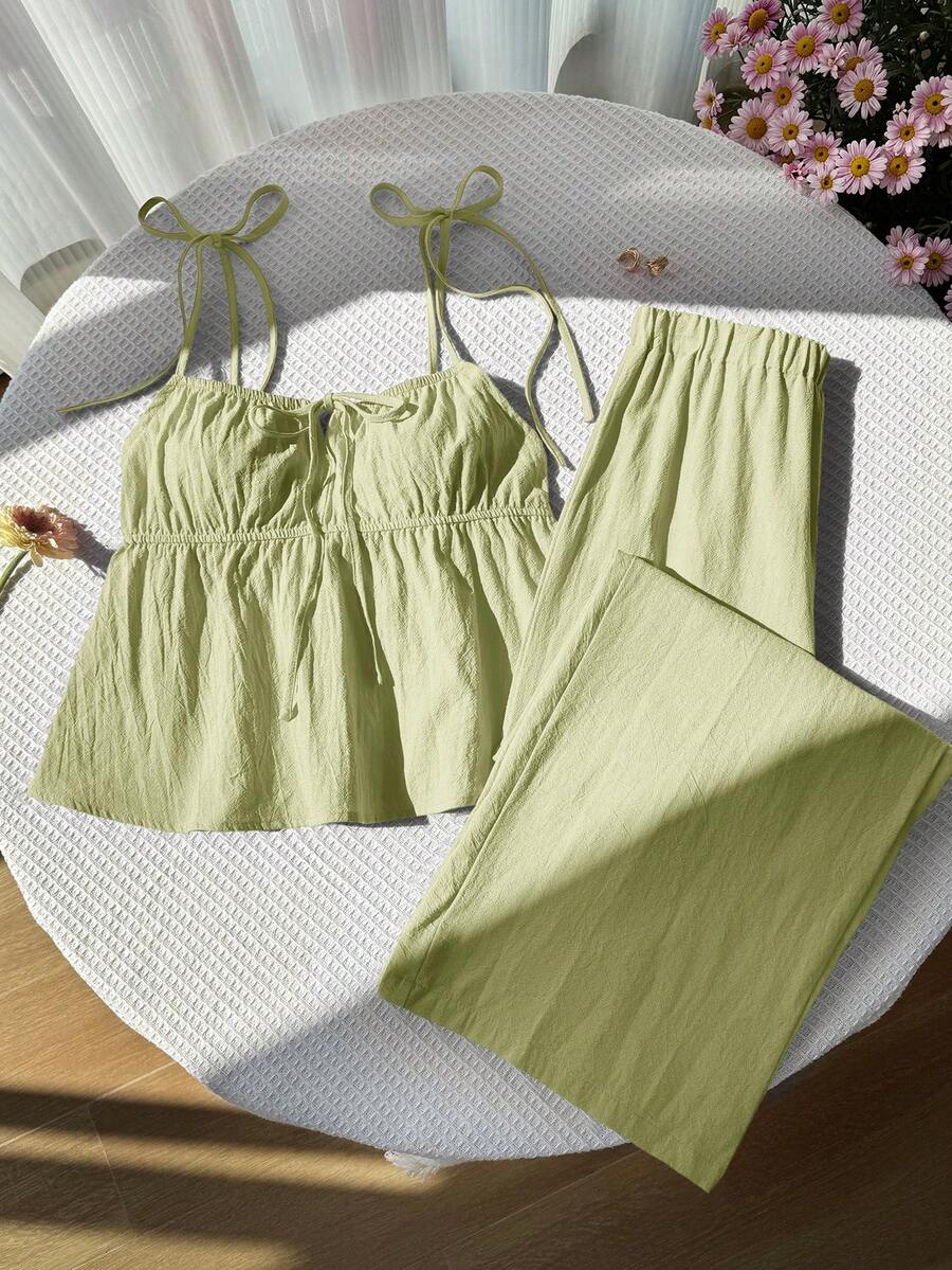 Comfortcana Mint Green Woven Casual Camisole And Pants Set - Mint Green - View 1