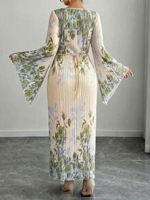 Elenzga Váy xòe tay loe xếp ly thắt nút, in họa tiết, thắt eo, đa năng cho các buổi đi chơi, đêm hẹn hò, tiệc theo chủ đề, lễ kỷ niệm - Nhiều màu - Xem 2