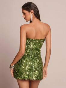 Glamine 女士亮片无肩带魅力时尚迷你连衣裙 - 綠色 - 查看 2