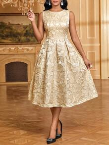 SHEIN Lady Đầm nữ thanh lịch cổ tròn không tay dài đến đầu gối - Màu vàng ngỗng - Xem 3