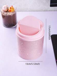 1PC Diamond-Encrusted Trash Can, Suitable For Dressing Table, Bedroom And Study, With A Rotating Lid Design For Desktop Use. - Multicolor - View 10