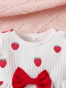 SHEIN Nuevo conjunto de 2 piezas de suéter de manga abullonada con estampado de corazones blancos y rojos y pantalones pitillo a juego para recién nacidos, ideal para fiestas y salidas - Multicolor - Ver 4
