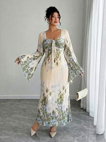 Elenzga Váy xòe tay loe xếp ly thắt nút, in họa tiết, thắt eo, đa năng cho các buổi đi chơi, đêm hẹn hò, tiệc theo chủ đề, lễ kỷ niệm - Nhiều màu - Xem 8