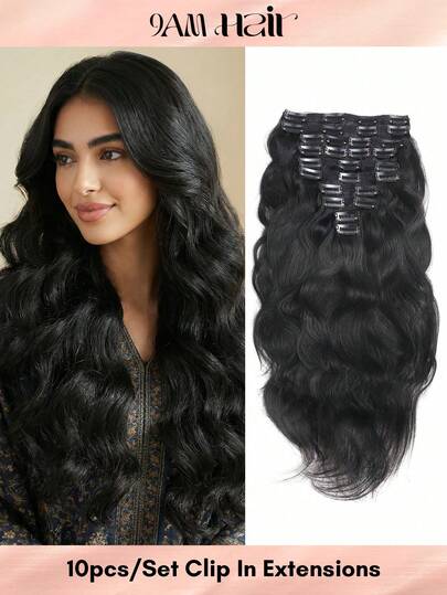 10Pcs One Set Natural Wave Human Hair Clip In Hair Extensions Body Wave Double Weft Straight Extensions
