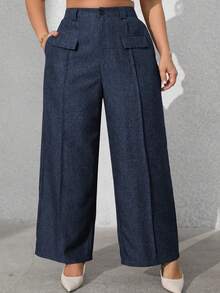 SHEIN Tall CURVE Pantalones de traje casuales y elegantes para mujer de talla grande - Azul Marino - Ver 4