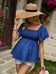 SHEIN Maternity Casual Loose Blouse For Summer - Blue - View 1