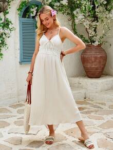 SHEIN 孕妇休闲黄色吊带无袖连衣裙 - 黃色 - 查看 3