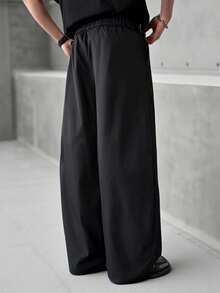 SLATEMANN Mature Casual Black Wide-Leg Pants For Men - Black - View 2