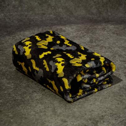 Batman X PETSIN 1 pieza Manta para mascotas con diseño de murciélago amarillo y negro, con borde negro, amigable con la piel, toalla suave para gatos y perros