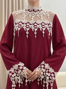 Al Najma 2026 Spring/Summer Tassel Trim Elegant Arabic Style Dress - Burgundy - View 2