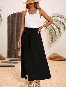 EMERY ROSE 結飾腰罩衫半身裙 - 黑色 - 查看 6