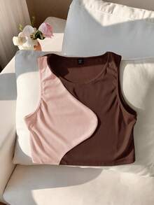 Comfortcana Áo tank top dáng ôm cổ tròn phối màu cỡ lớn, thích hợp mặc mùa hè. - Nhiều màu - Xem 4