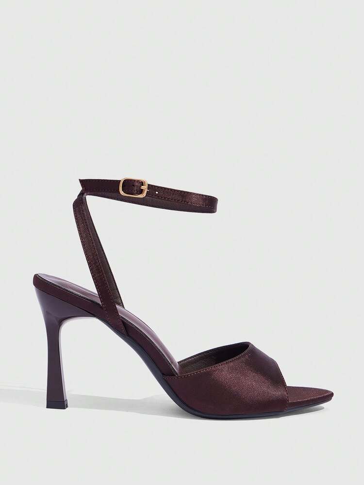 CUCCOO SZL Women Shoes Spring And Summer New Brown One Piece Open Toe Ankle Strap Women's High Heel Sandals Fashion Comfortable Versatile Sexy Party Women's Sandals Open Toe Sandals Summer Shoes