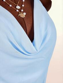 2026 New Deep V-Neck Casual Vacation Lantern Pants Jumpsuit For Women - Blue - View 14