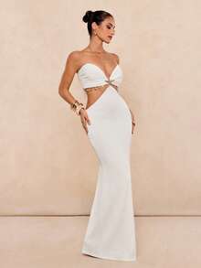 Lumalex 女士纯色金属装饰镂空性感约会中长款透明吊带裙 - 白色 - 查看 13