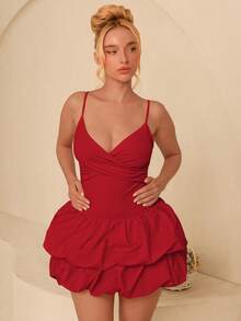 Glamine 红色露背褶皱吊带泡泡袖连衣裙，适合节日嘉年华、约会之夜、女士生日等场合，可爱连衣裙，缎面短款，化装舞会礼服，浪漫约会之夜礼服，演唱会礼服，春夏连衣裙，派对必备，婚礼派对礼服，外出礼服，毕业季礼服，度假风连衣裙，蛋糕裙 - 紅色 - 查看 7