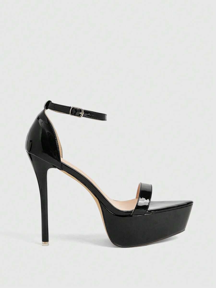 CUCCOO LuxiPop Damen High Heel Sandalen, minimalistisch sexy Stiletto High Platform Sandalen, Nachtclub Stil, Party Saison Outfit, Schwarz, Urlaubsoutfit, Reiseessentiell, 2000er Jahre Stil - Schwarz - Übersicht 1