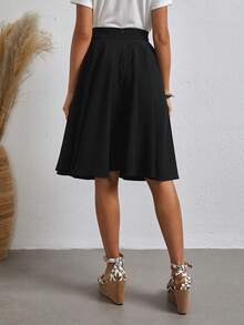 EMERY ROSE Váy Dây kéo màu trơn Thanh lịch - màu đen - Xem 2