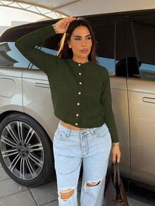 Milla Jasmine Women's Minimalist Versatile Solid Color Cardigan Fall Winter Cloth For Women - Army Green - View 5