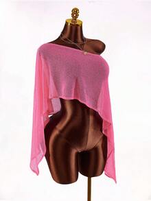 Amplova 女士粉色仿毛皮针织罩衫，多功能肩部设计，适合作为泳衣罩衫、日常穿着、海滩、音乐节等场合，性感又时尚。 - 粉色 - 查看 1