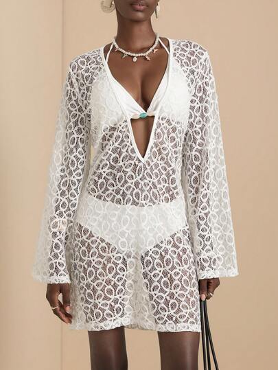 Vesra 女士蕾丝薄纱优雅度假连衣裙