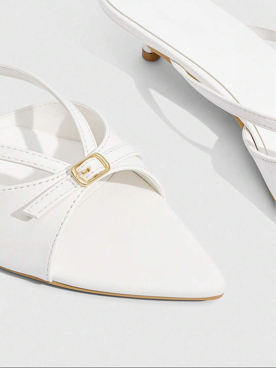 CUCCOO SZL White PU Women Pointed Buckle Design Fashionable Daily Travel High Heel Slippers Summer