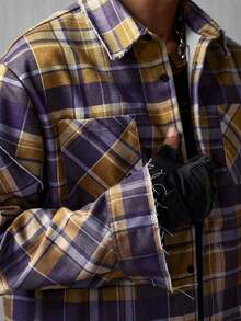 NEON BLANC Men's Plaid Print Patch Pocket Front Button Casual Long Sleeve Shirt - Brown - View 5
