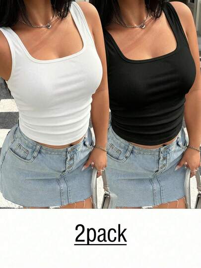 Plus Size Casual Minimalist Tank Top, Multi-Pack