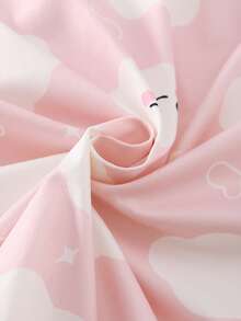 2pcs/Set Girls' Cute Elegant Pink Cloud Cartoon Print Cardigan Short Sleeve Pajama Set,Light Pink,Summer,Cute,Graphic,Home Wear,Sleep Homewear - Baby Pink - View 6