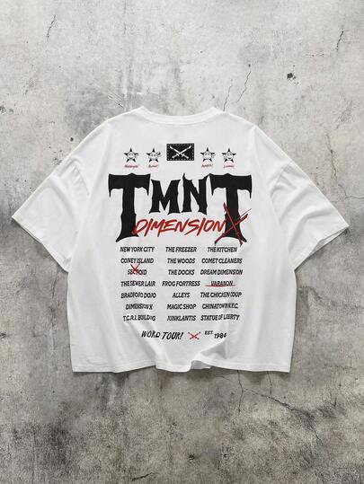 TEENAGE MUTANT NINJA TURTLES | SHEIN Men's Casual Fashion Street Daily Commute Letter Print Dropped Shoulder Loose T-Shirt, Summer