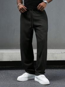 Manfinity Hypemode Young Casual, Drawstring, Split Hem Grey Men Sweatpants Holiday - Black - View 4