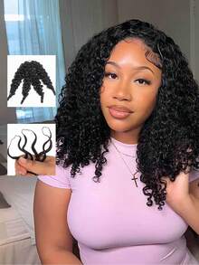 1 Pack Burmese Curly Feather Crochet Human Hair Extension Pre-Separated Invisible Crochet Hair For Knotless Boho Braids Reusable Water Wave Crochet Hair With Coil Ends Natural Black Light Wight Feather Crochet Hair 14-22 Inch - Natural Black - View 3