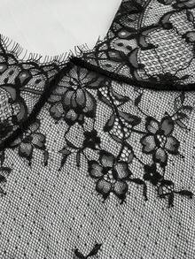 SHEIN MOD Áo thun ngắn cổ tròn ren tương phản 2 trong 1 màu trắng cỡ lớn, dành cho mùa hè - Đen và trắng - Xem 3