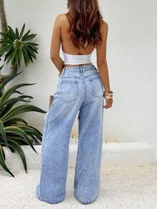 Rivivi Jeans de mezclilla lavados con bordados y efecto desgastado de moda y casual - Lavado ligero - Ver 2