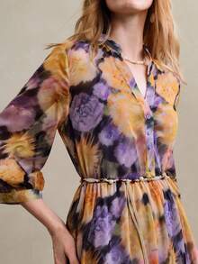 Arave 女士雪纺印花数码印花面料V领七分袖喇叭下摆休闲长裙 - 彩色 - 查看 7