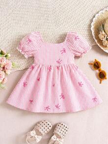 女婴夏季可爱碎花花瓣袖方领连衣裙 - 彩色 - 查看 2