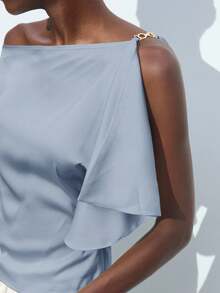 Maija Đầm nữ thiết kế bất đối xứng mùa hè, đa năng, thanh lịch, sang trọng, thời trang thành thị, thoải mái, ôm sát, thiết kế vai bất đối xứng, trang phục buộc dây phía sau, trang phục công sở thường ngày, phù hợp cho các buổi hòa nhạc, sự kiện xã hội, văn phòng, du thuyền. - Màu xanh lam - Xem 6