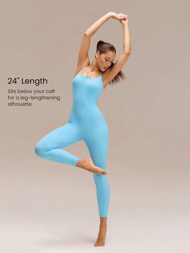 24" FeatherFit™-Air Make The Cut Knotted Back Butt Scrunch Jumpsuit Bodysuit Low Impact Yoga Pilates Daily Removable Cups Spring Summer