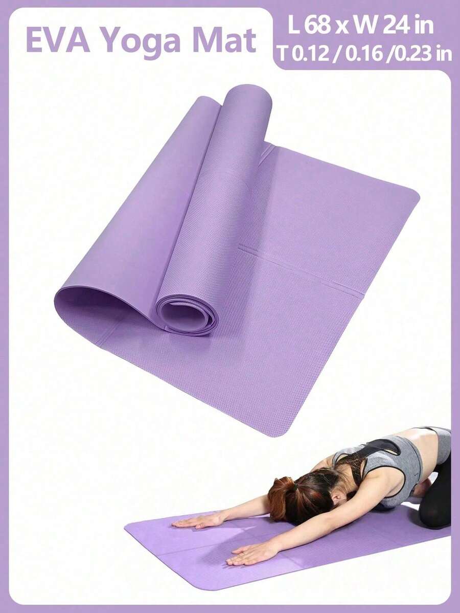 Một tấm thảm yoga EVA kích thước 173*61cm/68.11*24.02in, màu trơn, có quai xách. Thích hợp cho yoga, các bài tập plank, dụng cụ thể dục, thảm yoga, thể dục dụng cụ, thể thao, tập luyện, phòng tập thể dục, tập luyện tại nhà, v.v. Một món quà tuyệt vời cho Ngày của Mẹ, sinh nhật và các dịp khác. Bộ yoga này... - Màu tím - Xem 1