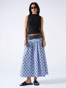 LYSMO 2026 New Arrive Minimalism Spring/Summer Women's Casual Polka Dot Print A-Line Skirt, Summer - Blue - View 6