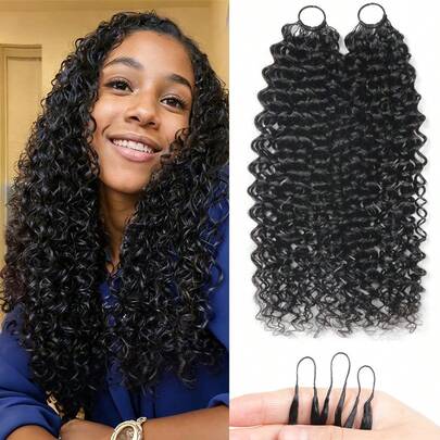Boho Braids 100% Remy 真人发钩编假发，杰瑞卷曲羽毛钩编真人发系列，波西米亚风钩编辫子，真人发沙龙丝滑无痕隐形假发，适合细软发质女性，微型预环钩编真人发接发，奇迹结钩编真人发