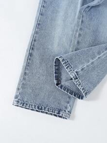 Tween Girl Y2K Style Vintage Washed Blue Asymmetric Waist Loose Wide Leg Jeans, Suitable For Everyday Wear Summer - Light Wash - View 7