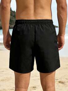 Manfinity Swimmode Men's Black Summer Casual Beach Holiday Vacation Printed Shorts,Elastic Waist Drawstring Tropical Swim Trunks,Outdoor Sports Bathing Suits Board Wear - Multicolor - View 3