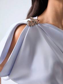 2026 Blusa elegante de mujer con cuello asimétrico y cintura ceñida, para verano - Celeste - Ver 7