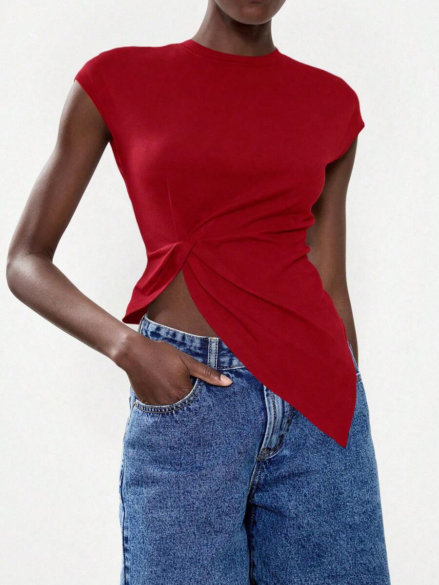 Lumivelle Camiseta blanca elegante y minimalista para mujer, adecuada para el uso diario, de moda y versátil - Rojo - Ver 1
